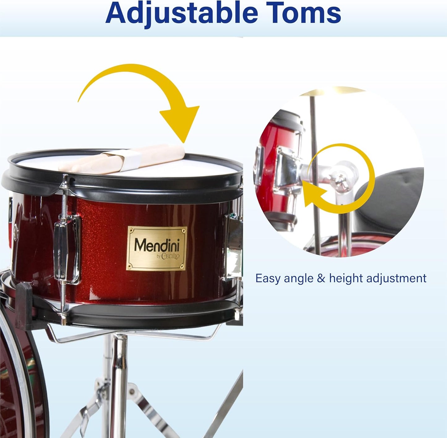Mendini By Cecilio MJDS-5-WR Durable Wood 5 Pieces Drum Set Entry Level Drummer (Used, No Retail Box)