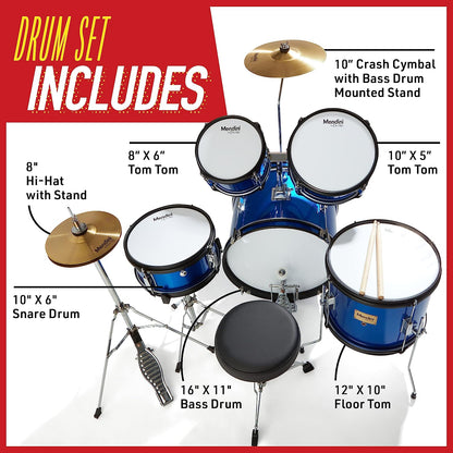 Mendini by Cecilio MJDS-5-WR Kids 16" Drum Set, 5 Pieces - Red Wine Metallic (Like New)