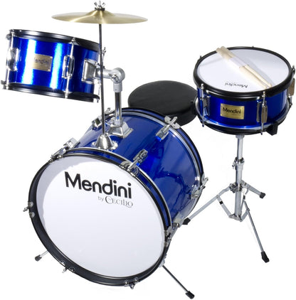 Mendini By Cecilio Junior Drum Set w/ 4 Drums, Sticks and Throne - Metallic Blue (Used)