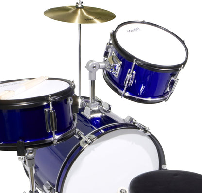 Mendini By Cecilio Junior Drum Set w/ 4 Drums, Sticks and Throne - Metallic Blue (Used)
