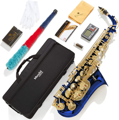 Mendini By Cecilio Eb Alto Saxophone w/Case, Tuner, Mouthpiece & 10 Reeds - Blue (Like New)