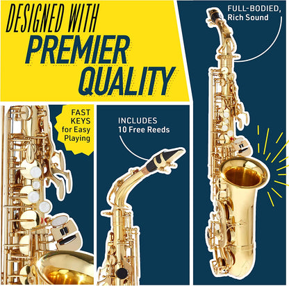 Mendini By Cecilio Eb Alto Saxophone w/Case, Tuner, Mouthpiece & 10 Reeds - Blue (Like New)