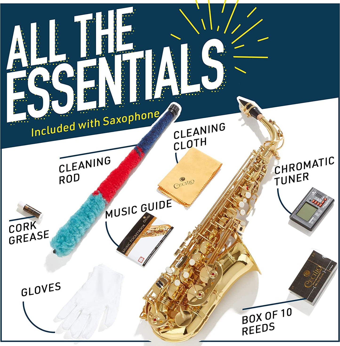 Mendini By Cecilio Eb Alto Saxophone w/Case, Tuner, Mouthpiece & 10 Reeds - Blue (Like New)