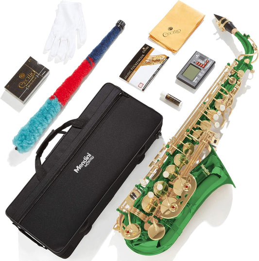 Mendini Eb Alto Saxophone w/Case, Tuner, Mouthpiece, 10 Reed & Book - Green (Used)