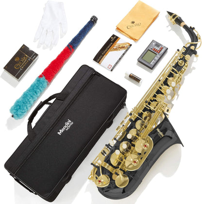 Mendini Eb Alto Saxophone w/Case, Tuner, Mouthpiece, 10 Reeds - Nickel & Gold (Used)