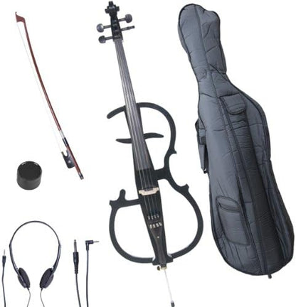 Cecilio CECO-2BK Ebony Electric Silent Metallic Black Cello Style 2, Full Size (Used)
