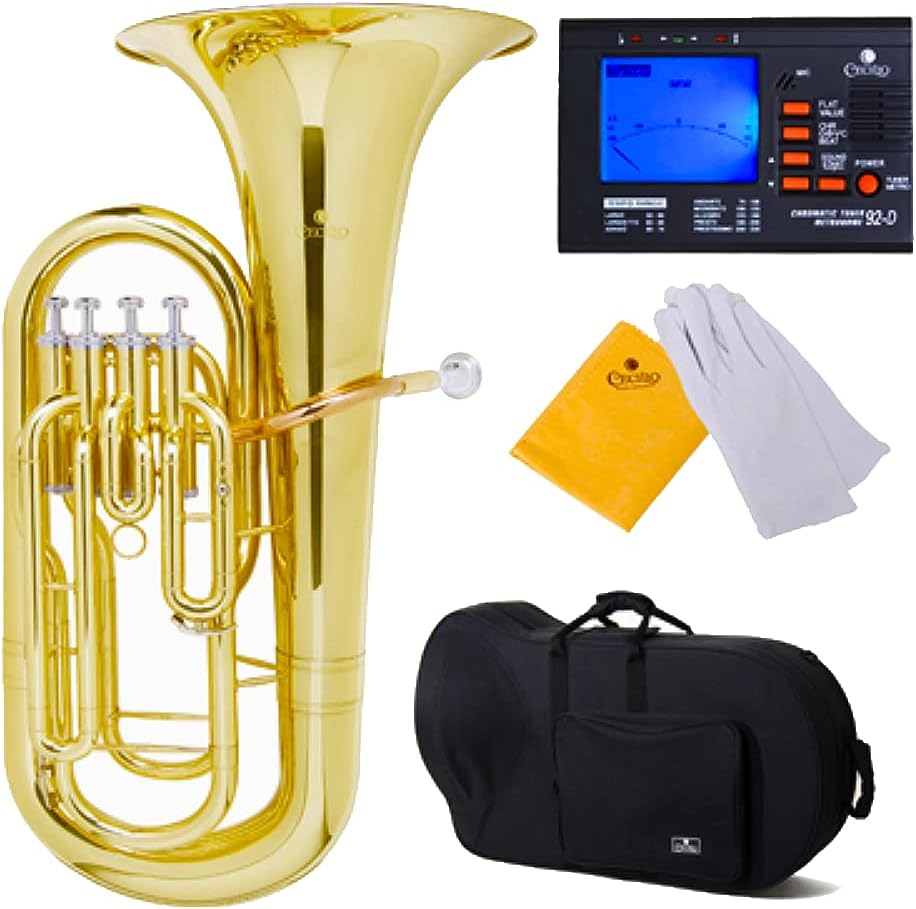 Mendini MEP-L Lacquer Brass B Flat Euphonium w/ Stainless Steel Pistons, Gold- (Used)