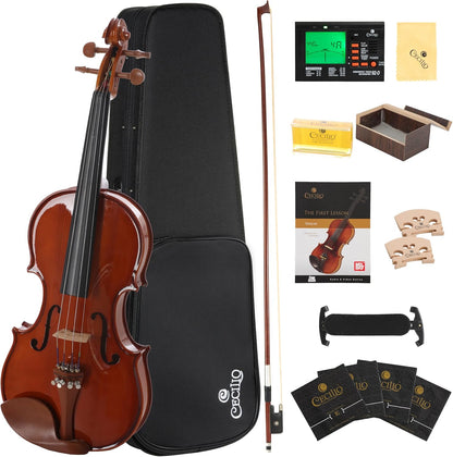 Cecilio Natural Varnish Violin for Beginner w/ Hard Case, Bows, Rosin - 1/2 Size (Like New)