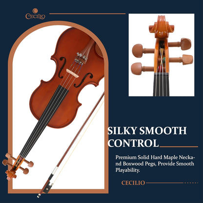 Cecilio Natural Varnish Violin for Beginner w/ Hard Case, Bows, Rosin - 1/2 Size (Like New)