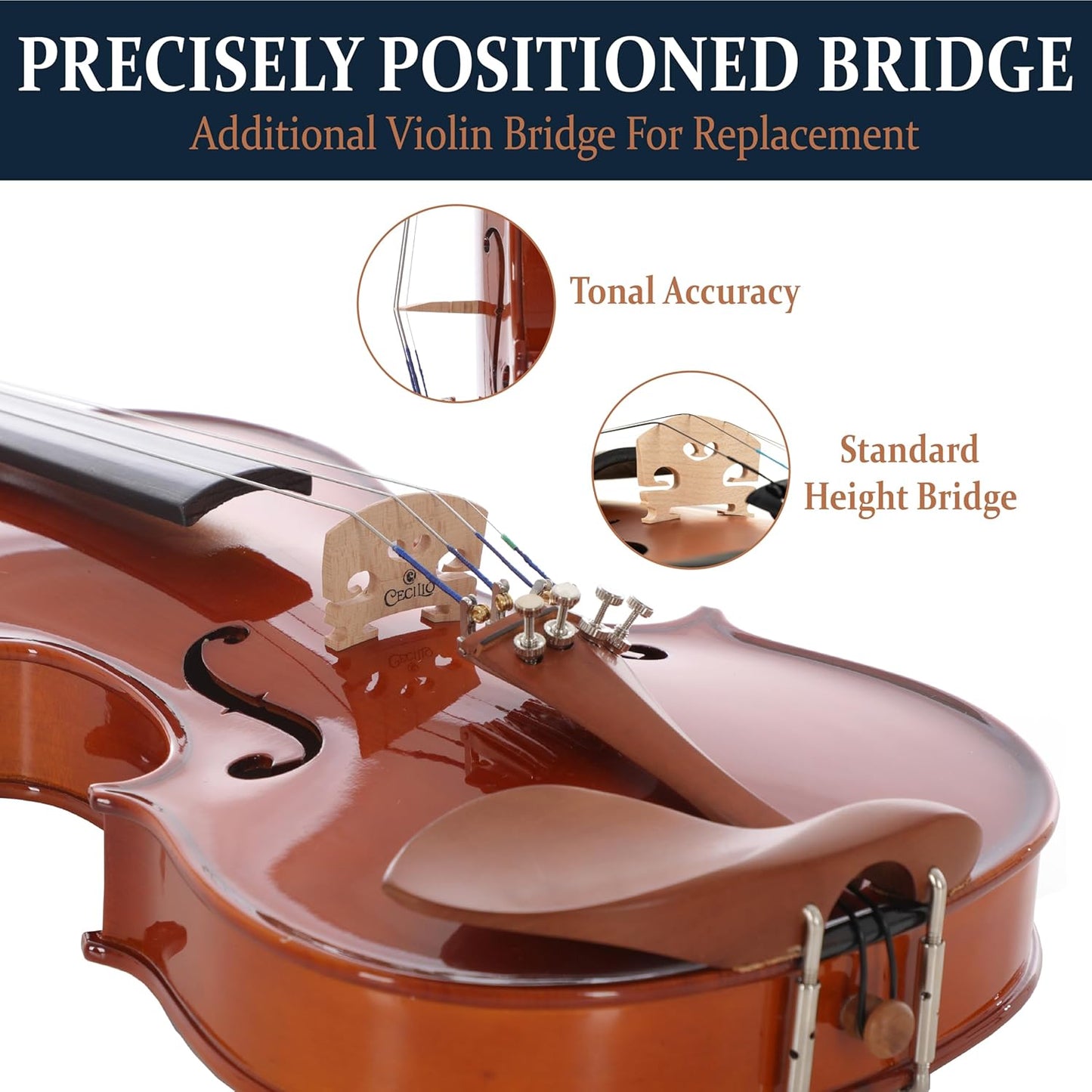 Cecilio Natural Varnish Violin for Beginner w/ Hard Case, Bows, Rosin - 1/2 Size (Like New)