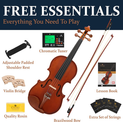Cecilio Natural Varnish Violin for Beginner w/ Hard Case, Bows, Rosin - 1/2 Size (Like New)