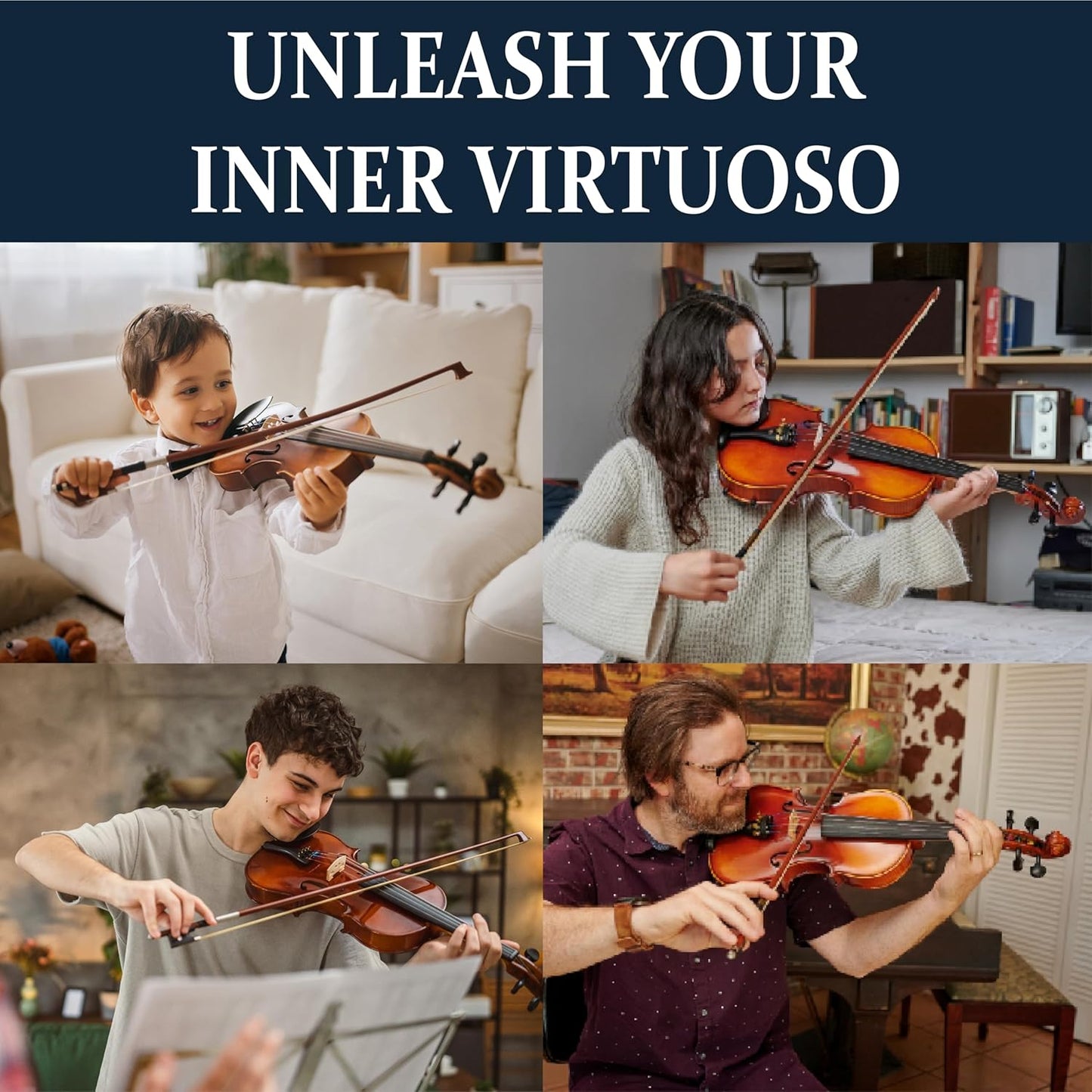 Cecilio Natural Varnish Violin for Beginner w/ Hard Case, Bows, Rosin - 1/2 Size (Like New)