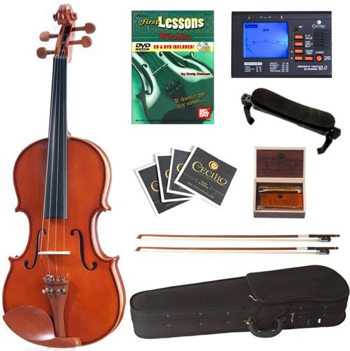 Cecilio CVN-200 Solid Wood Violin with Tuner and Lesson Book, 1/2 - Nickel (Used)