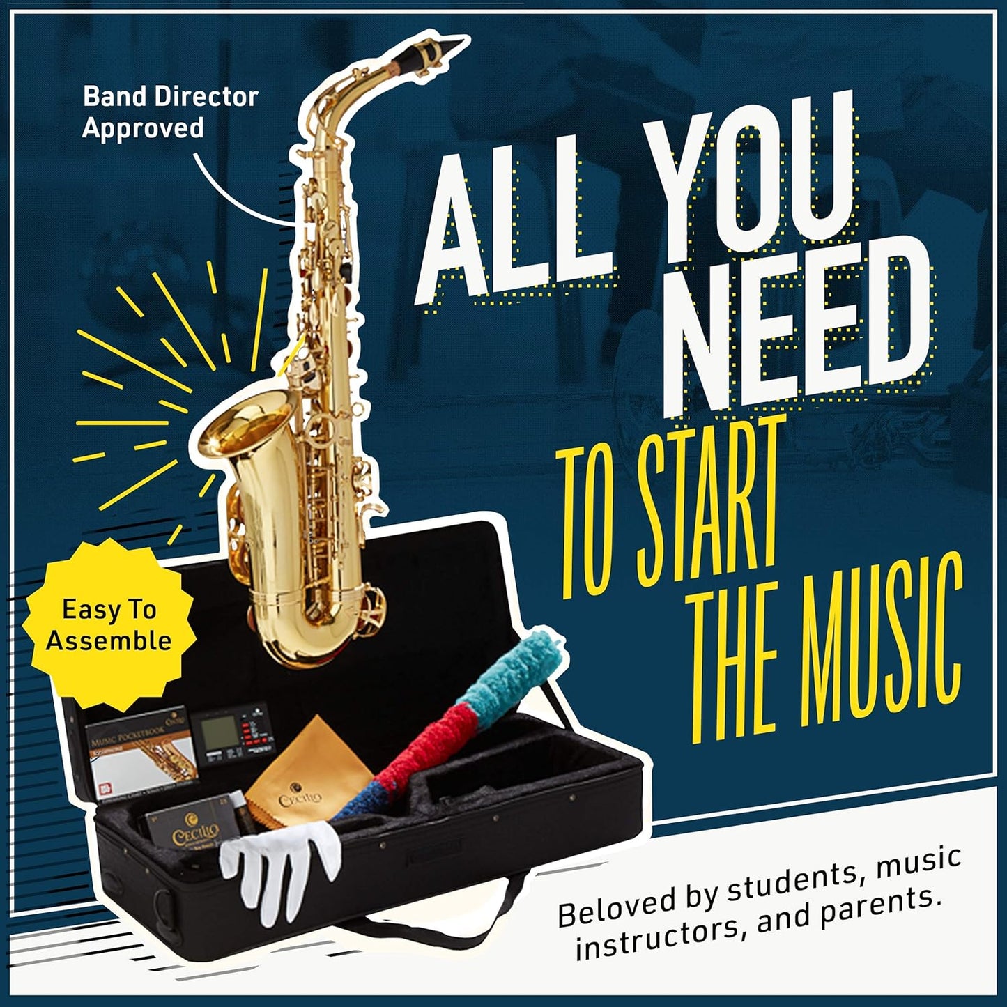 Mendini Eb Alto Saxophone - Case, Tuner, Mouthpiece, 10 Reeds - Black & Nickel (Like New)