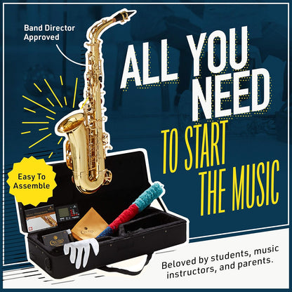 Mendini Eb Alto Saxophone - Case, Tuner, Mouthpiece, 10 Reeds - Black & Nickel (Like New)