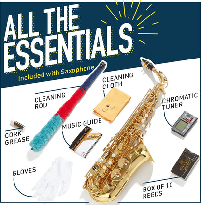 Mendini Eb Alto Saxophone - Case, Tuner, Mouthpiece, 10 Reeds - Black & Nickel (Like New)