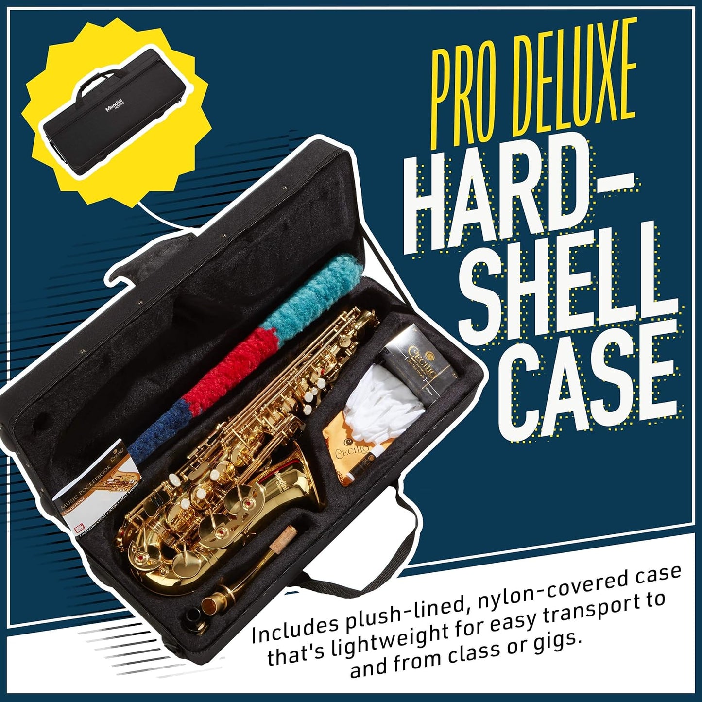 Mendini Eb Alto Saxophone - Case, Tuner, Mouthpiece, 10 Reeds - Black & Nickel (Like New)