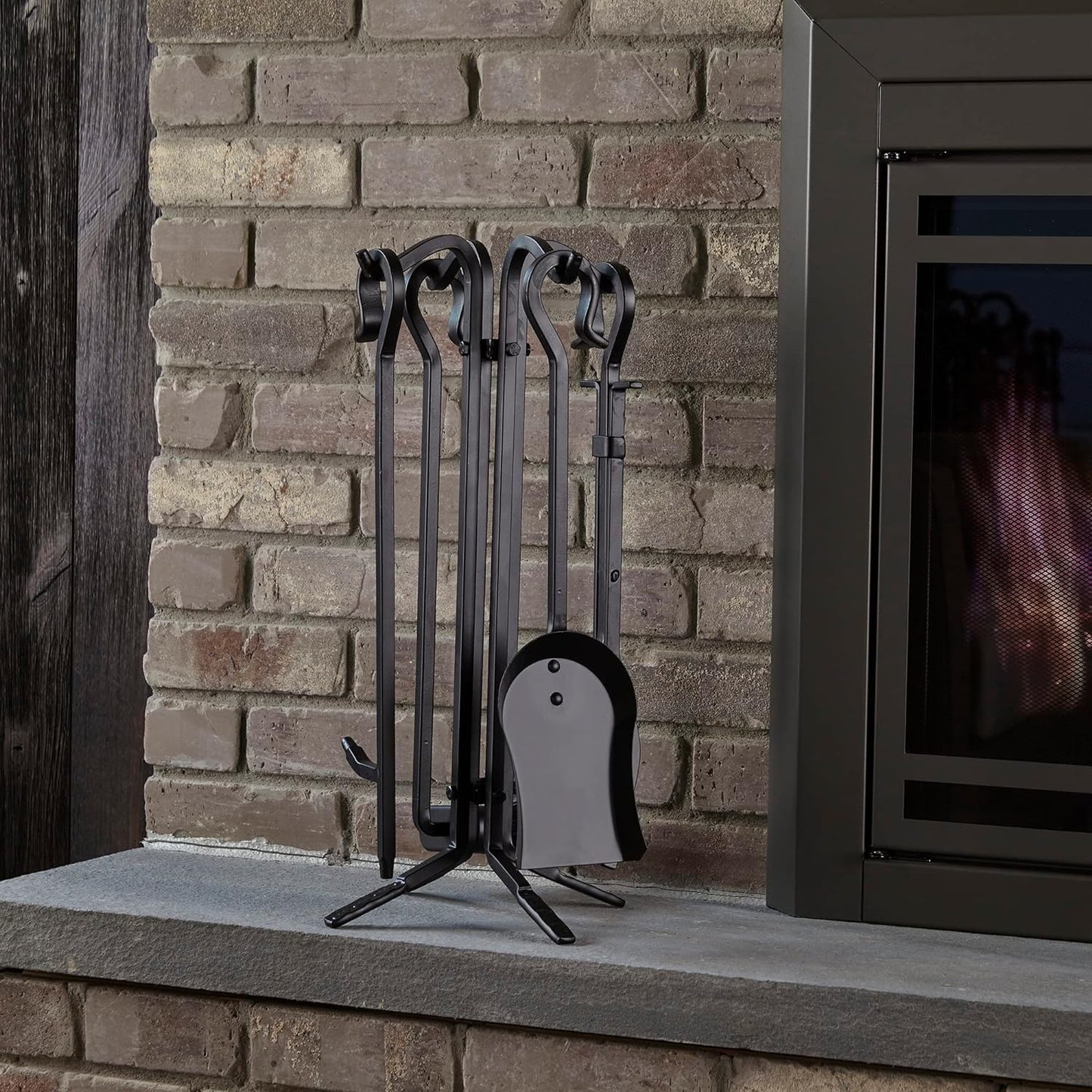 UniFlame F-1126 Rustic Mini Fireplace Iron Tools Set, 5-Pieces - Black (Like New)