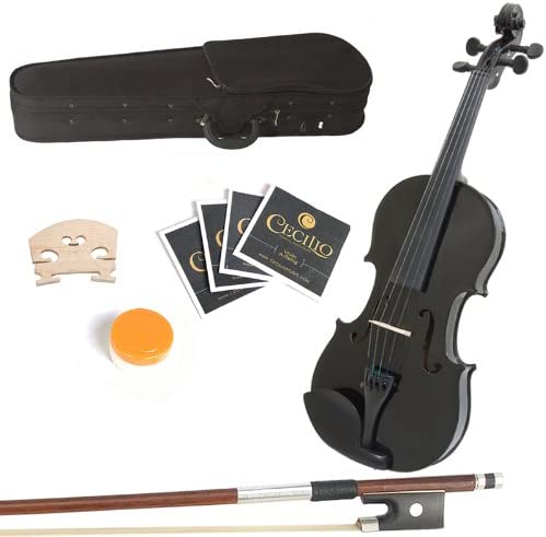 Mendini 16"MA-Black Solid Wood Viola with Case, Bow, Rosin, Bridge & Strings (Like New)