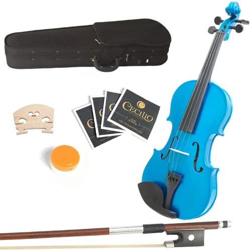 Mendini by Cecilio, 16in Solid Wood Viola with Case, Bow, Rosin, MA-Blue (Used)