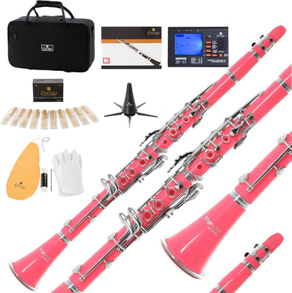 Mendini by Cecilio B Flat Clarinet w/ 10 Reeds, Mouthpiece, Gloves, Stand - Pink (Used)