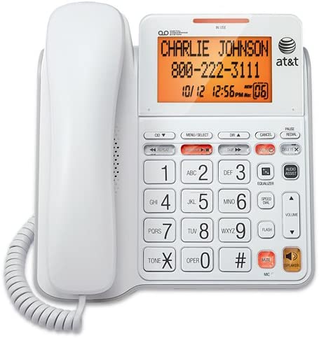 AT&T CL4940 Corded Standard Phone w/ Answering System and Backlit Display, White (Like New)