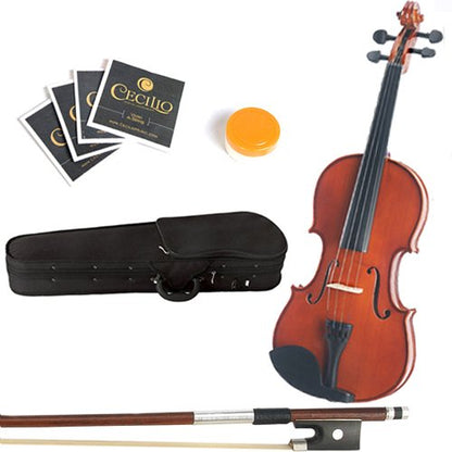 Mendini MA350 12" Satin Antique Solid Wood Viola w/ Case & Bow, Natural Varnish (Like New)