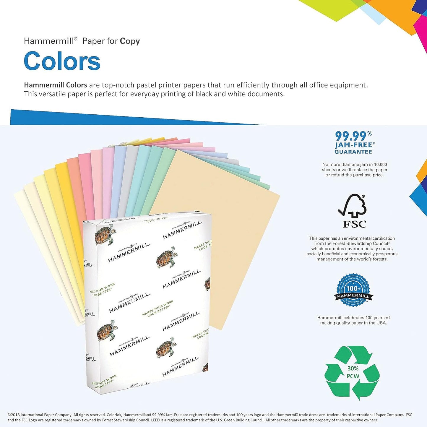 Hammermill 103309CT Recycled Colored Paper for Office & School Print, 20lb, Blue (Like New)