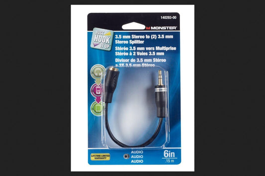 Vanco Monster 6 " Carded Cable Headphone Adapter For Laptop, DVD Player - Black (Like New)