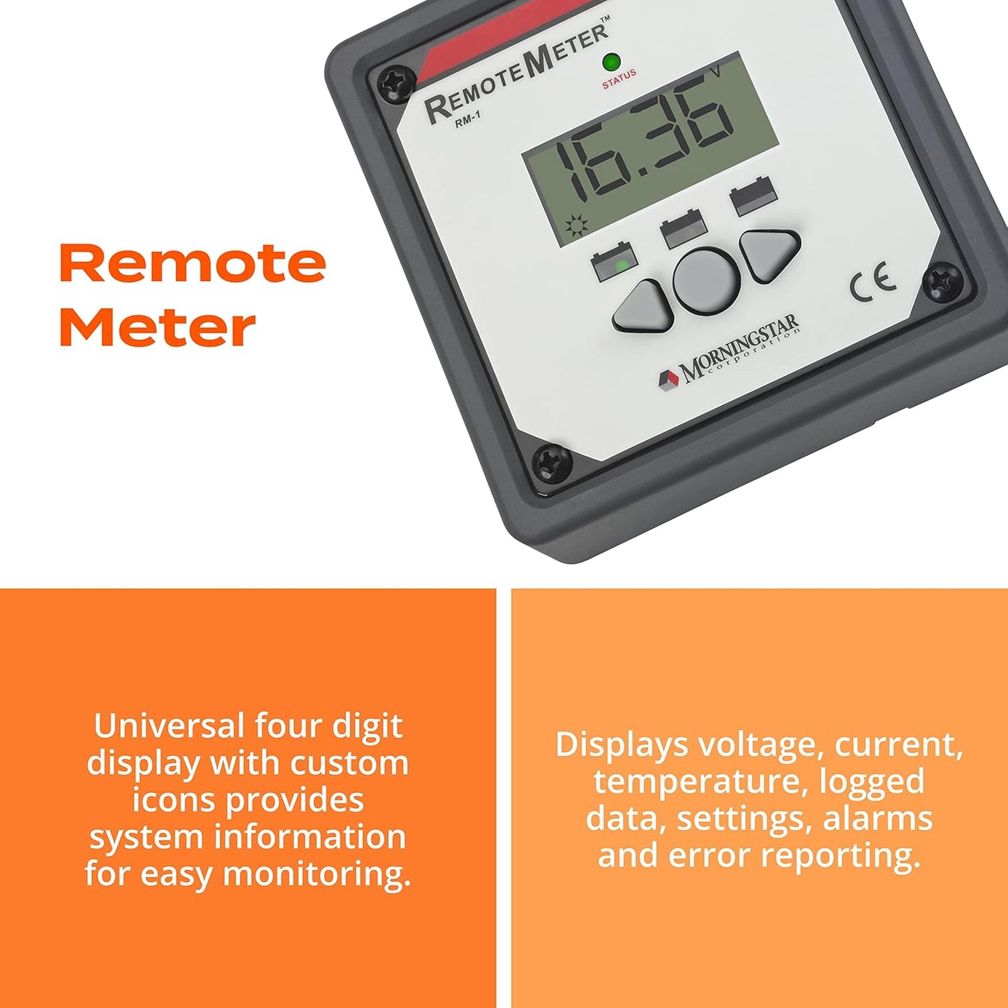 Morningstar Corporation RM-1 Universal Remote LCD Meter for Controller/Inverter (Like New)