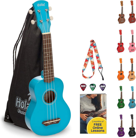 Hola! Music Ukuleles for Adults, Kids - 21" Maple Soprano Ukulele, Light Blue (Used)