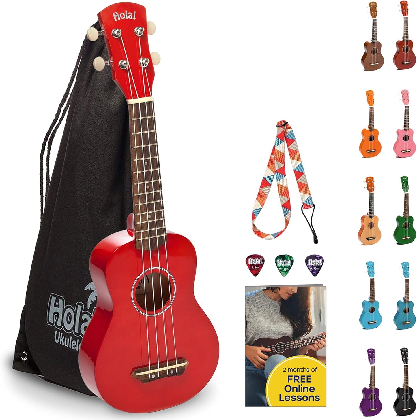 Hola! Music HM-21RD Maple Ukuleles with Bag & More, Soprano 21 Inch - Red (Like New)