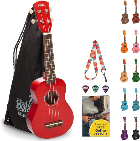 Hola! Music HM-21RD Maple Ukuleles with Bag & More, Soprano 21 Inch - Red (Like New)