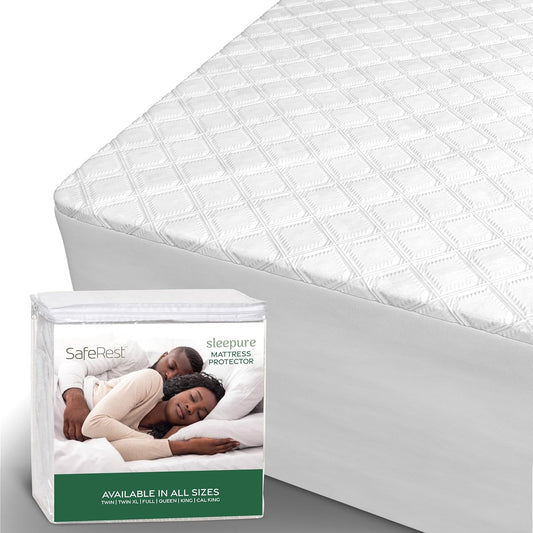 SafeRest Bamboo Viscose Sleepure Quilted Mattress Protector, Full - White (New)