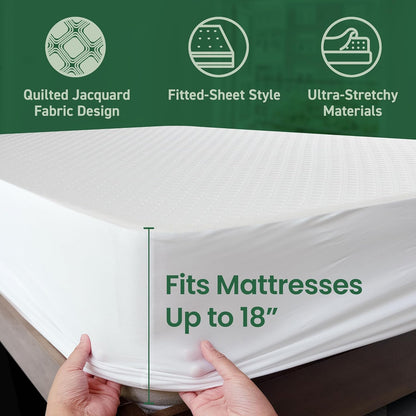 SafeRest Bamboo Viscose Sleepure Quilted Mattress Protector, Full - White (New)