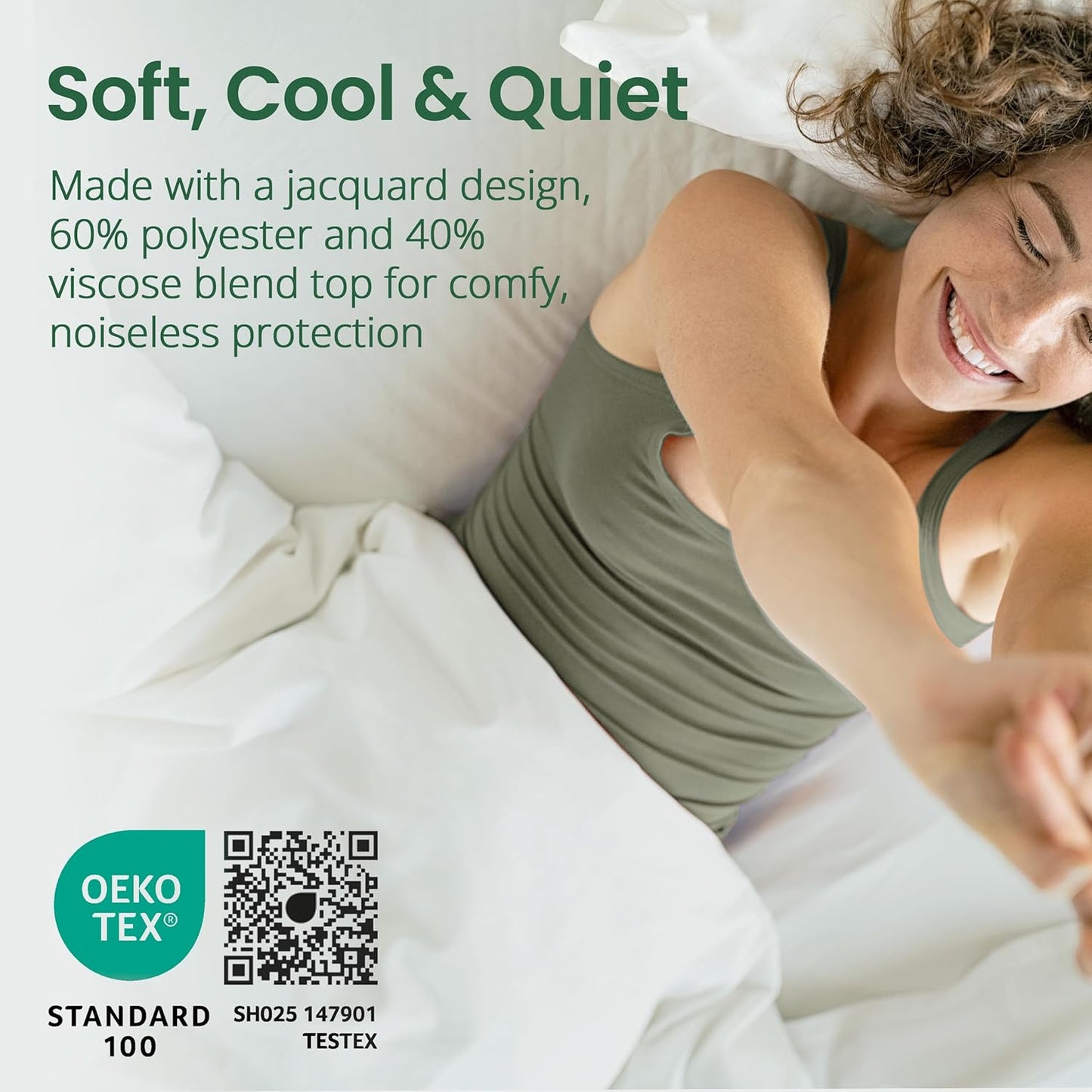 SafeRest Bamboo Viscose Sleepure Quilted Mattress Protector, Full - White (New)