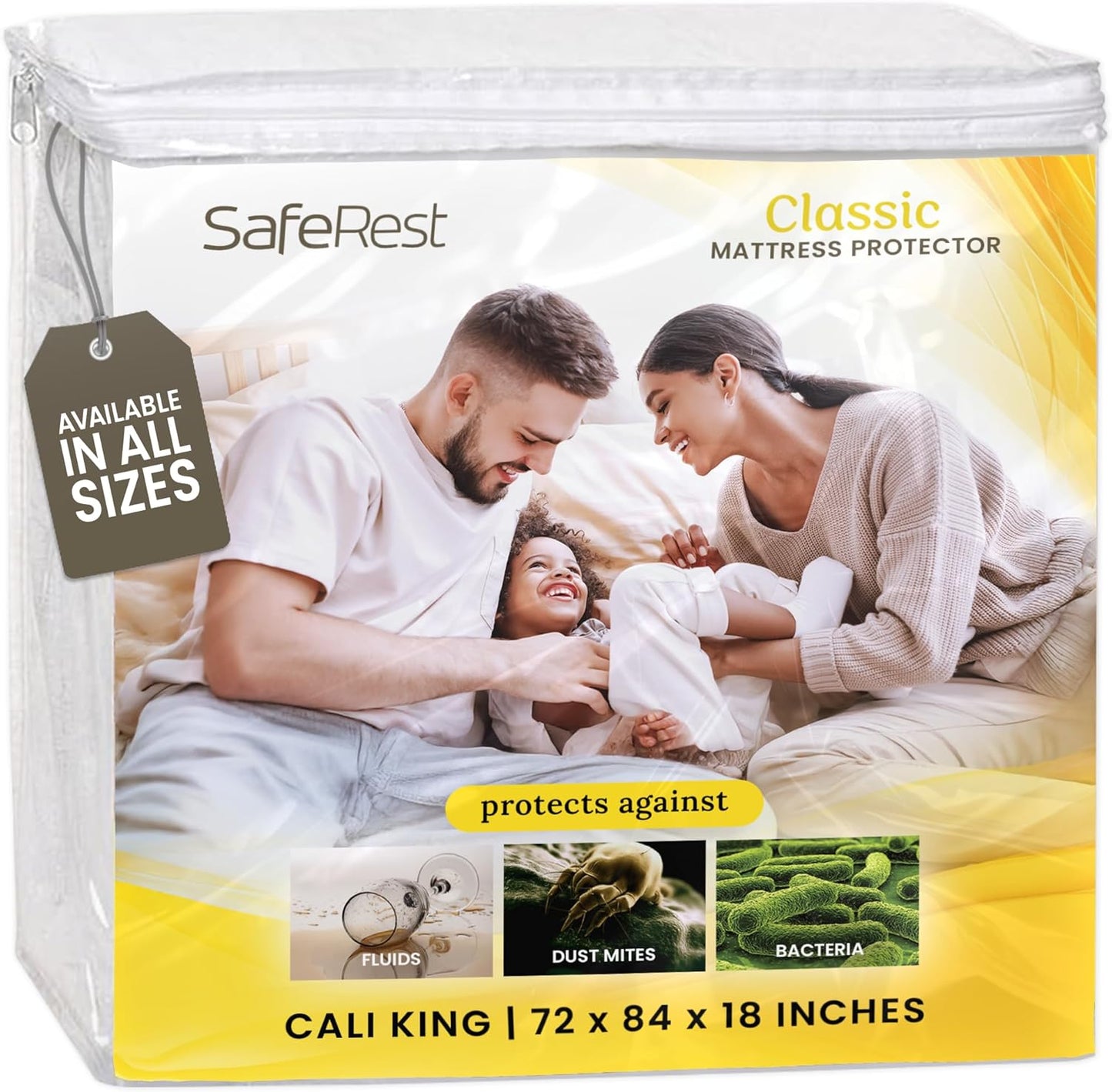 SafeRest Waterproof Polyester Mattress Protector, White - California King Size (New)
