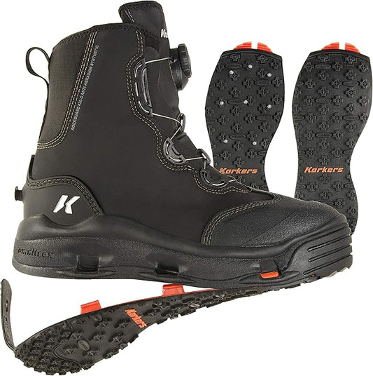 Korkers Devil's Turn-Lock Canyon Wading Boots for Men, Synthetic Rubber Sole (Used)