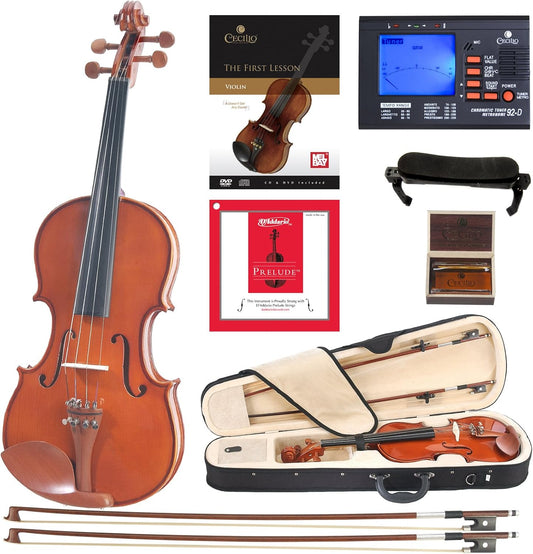 Cecilio CVN-200 Solidwood Violin with D'Addario Prelude Strings, 1/4 - Nickel (Used)