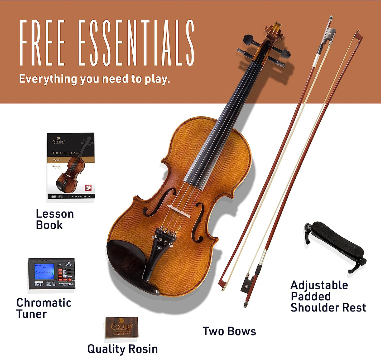 Cecilio Spruce Top Maple Back Violin For Kids & Adults, 1/4 - Natural Varnish-- (Like New)
