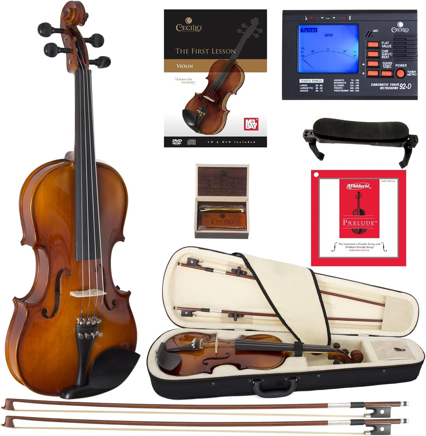 Cecilio CVN-320L Solidwood Ebony Fitted LEFT-HANDED Violin - 4/4 - Full Size (Like New)