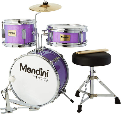 Mendini By Cecilio Junior Drum Set w/ 4 Drums, Sticks, Throne - Metallic Purple (Like New)