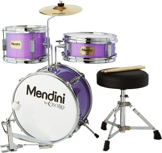 Mendini By Cecilio Junior Drum Set w/ 4 Drums, Sticks, Throne - Metallic Purple (Like New)