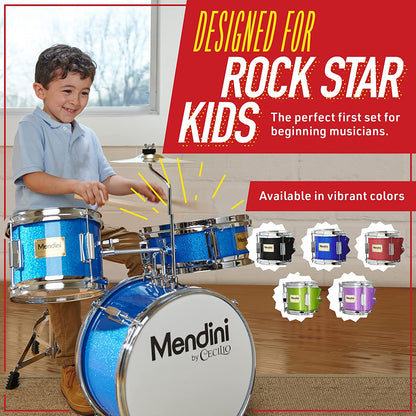 Mendini By Cecilio Junior Drum Set w/ 4 Drums, Sticks, Throne - Metallic Purple (Like New)
