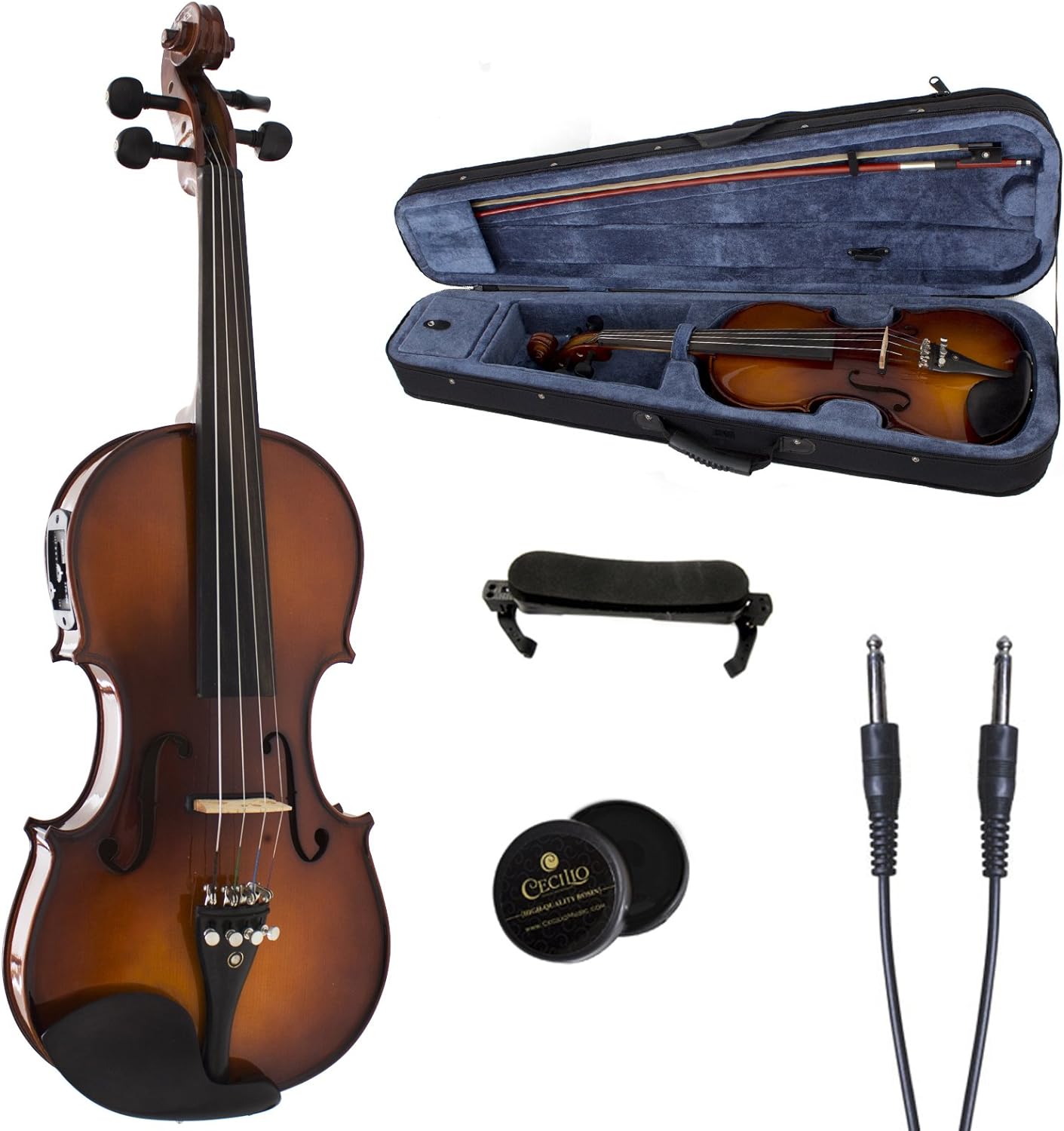 Cecilio 4/4 CVNAE-330+SR Ebony Fitted Acoustic/Electric Violin, Antique Varnish (Like New)