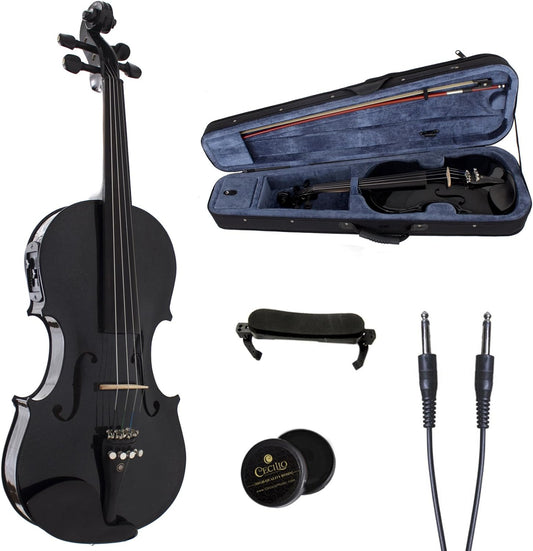 Cecilio 4/4 CVNAE-Black+SR Ebony Fitted Acoustic/Electric Violin, Metallic Black (Used)