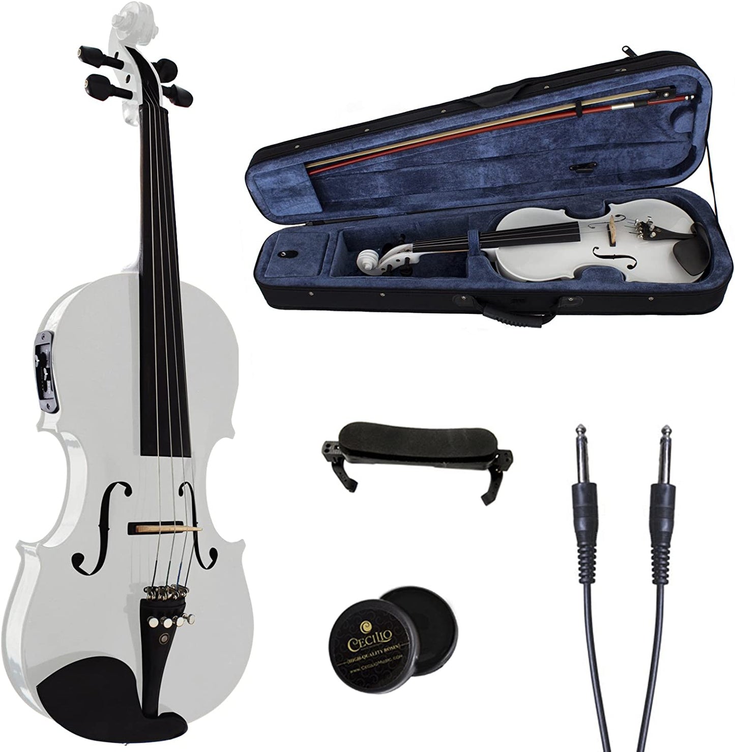 Cecilio 4/4CVNAE-White Ebony Fitted Acoustic/Electric Violin, 4/4 - Pearl White- (Like New)