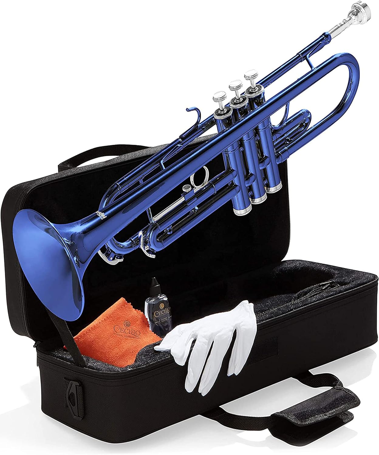 Mendini By Cecilio MTT-BK Bb Brass Material Trumpets for Beginner - Blue (Like New)