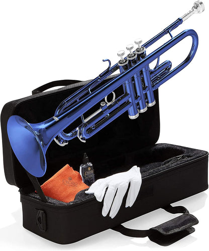 Mendini By Cecilio MTT-BK Bb Brass Material Trumpets for Beginner - Blue (Like New)