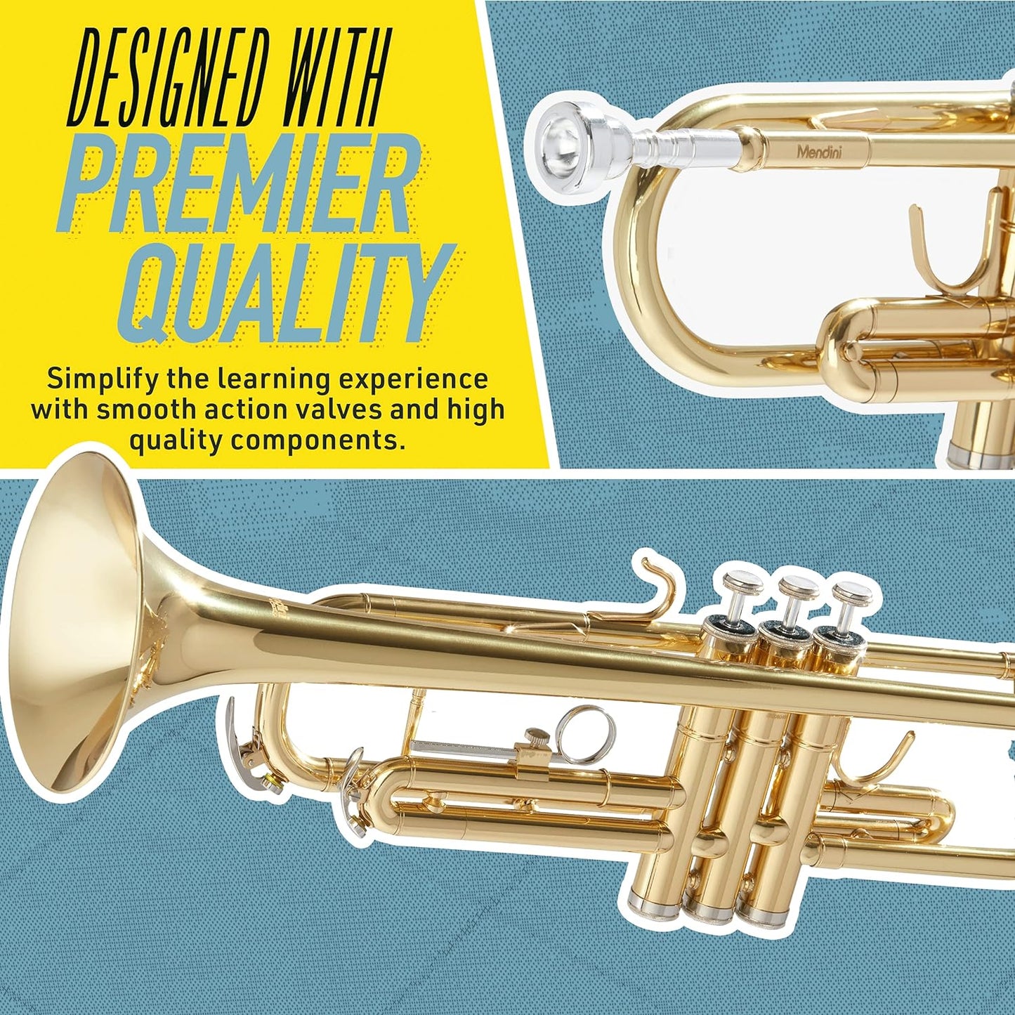 Mendini By Cecilio MTT-BK Bb Brass Material Trumpets for Beginner - Blue (Like New)